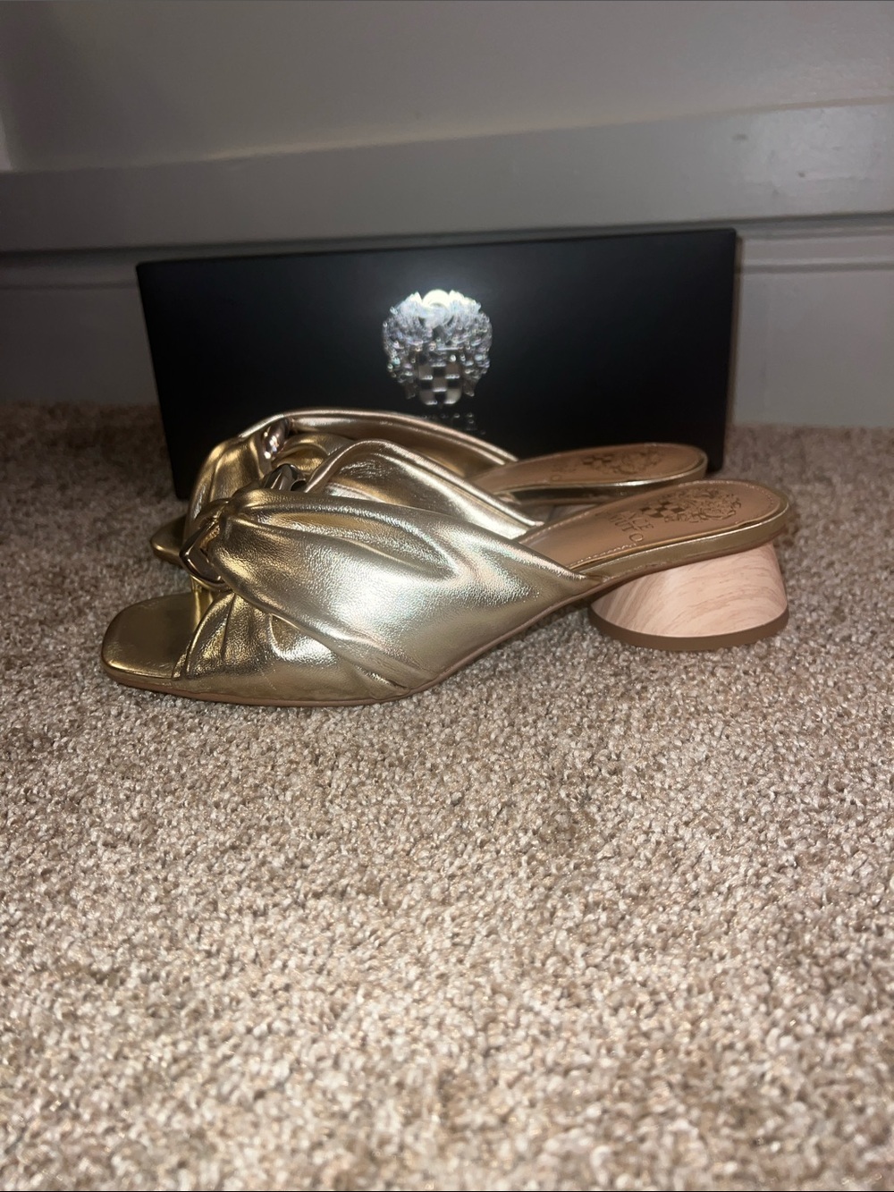 Vince Camuto Metallic Gold Knotted Slide Mules- Liane - Picture 3 of 7